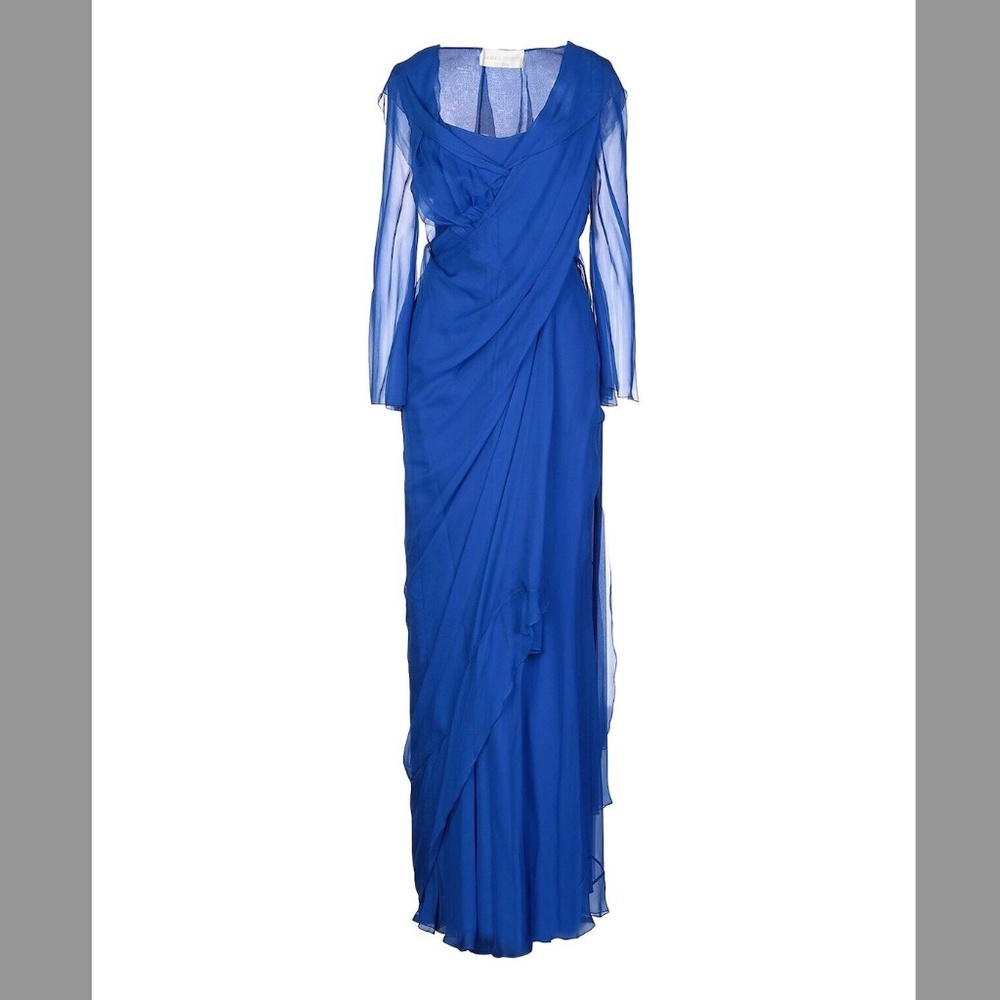 Alberta Ferretti Limited NWT Blue Silk Chiffon Hood Draped Wrap Maxi Gown S